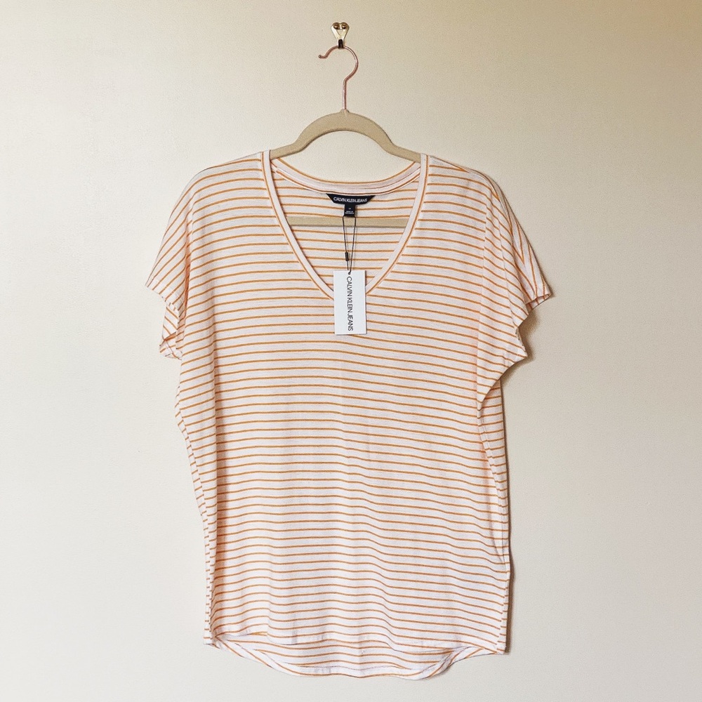 NWT Calvin Klein Jeans Yellow/White Striped Tee